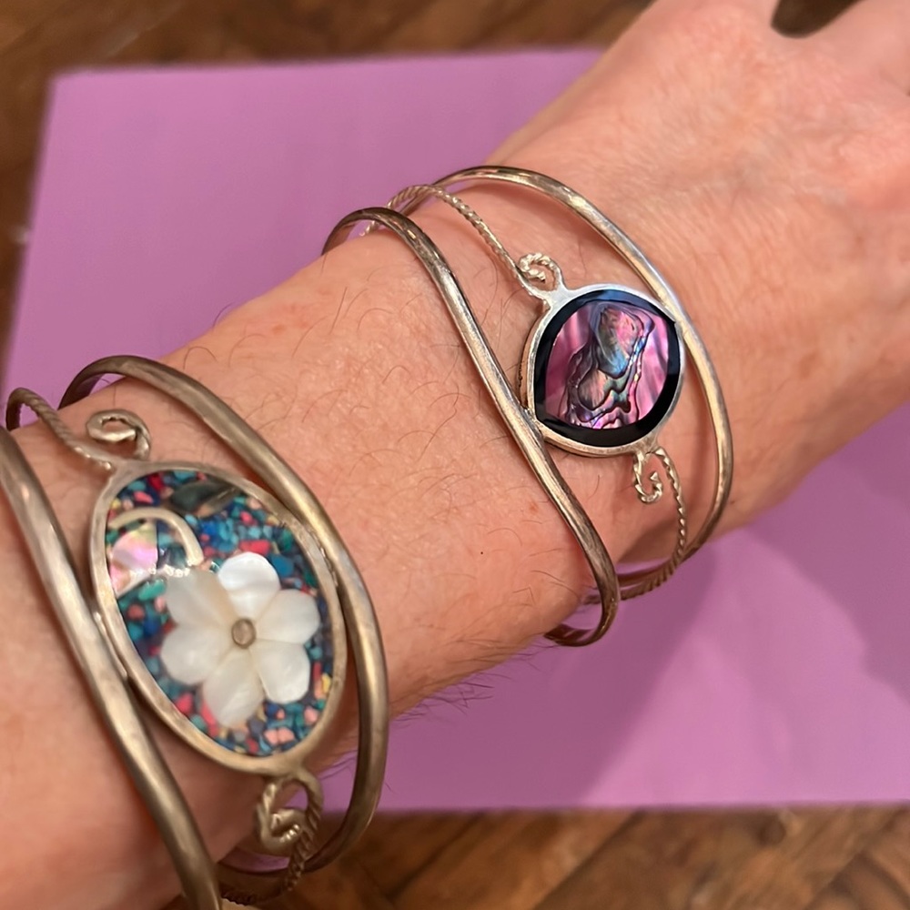 Mexican Silver , Bracelets , Aboleone Shell, Irid… - image 1